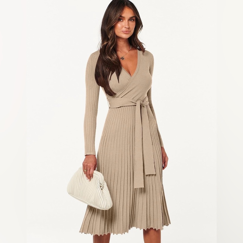 NEW Pink Queen Women’s Wrap Sweater Dress V Neck - Picture 2 of 6